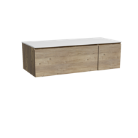 Storke Edge zwevend badmeubel 120 x 52 cm ruw eiken met Tavola enkel of dubbel wastafelblad in solid surface mat wit - thumbnail