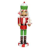 Notenkraker decoratie figuur/beeldje - 9 x 8 x 36 cm - wit/rood/groen - hout - kerstbeeld - thumbnail