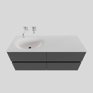 Badkamermeubel Solid Surface BWS Stockholm 120x46 cm Links Mat Antraciet 4 Laden (zonder kraangaten)