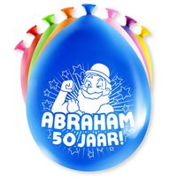 8x stuks Abraham/50 jaar feest ballonnen - diverse kleuren - latex - ca 30 cm   - - thumbnail