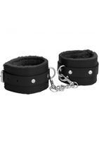 Ouch! Plush Leather Hand Cuffs - Black - thumbnail