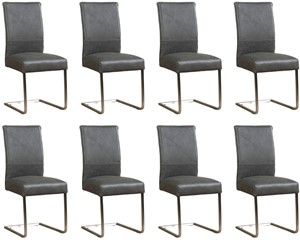 Set van 8 Donkergrijze leren industriële eetkamerstoelen Remix - poot vierkant rvs - Vintage Leer Grey (donkergrijs leer)