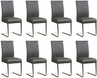 Set van 8 Donkergrijze leren industriële eetkamerstoelen Remix - poot vierkant rvs - Vintage Leer Grey (donkergrijs leer)