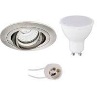 LED Spot Set - Pragmi Alpin Pro - GU10 Fitting - Inbouw Rond - Mat Nikkel - 6W - Natuurlijk Wit 4200K - Kantelbaar -