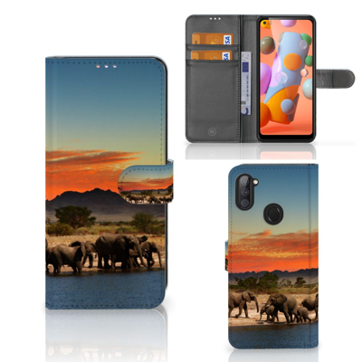 Samsung Galaxy M11 | A11 Telefoonhoesje met Pasjes Olifanten Samsung Galaxy M11 | A11 Telefoonhoesje met Pasjes Olifanten