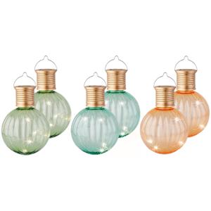 Set van 9x stuks buiten led lichtgroene, turquoise en oranje lampion solar verlichting 11 cm