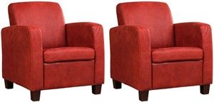 Set van 2 Rode leren landelijke fauteuils Joy - poot hout zwart - Kenia Leer Burgundy (rood leer)