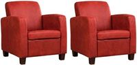 Set van 2 Rode leren landelijke fauteuils Joy - poot hout zwart - Kenia Leer Burgundy (rood leer) - thumbnail