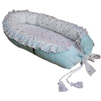 Kinder Hop Babynest Triangles Fluweel/katoen Lichtblauw/wit