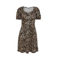 ONLY A-lijn jurk ONLTHEA met panterprint en plooien bruin