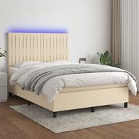 vidaXL Boxspring met matras en LED stof crèmekleurig 140x200 cm
