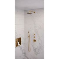 Regendoucheset Inbouw Brauer Gold Edition Thermostatisch 20 cm met Gebogen Wandarm en Handdouche Staaf Losse Stopkranen Geborsteld Goud Brauer - thumbnail