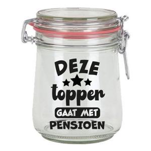 Bellatio Decorations Cadeau voorraadpot/snoeppot - pensioen - glas - 10 x 7,5 cm - 720 ml - collega   -