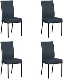 Set van 4 Blauwe leren moderne eetkamerstoelen Real - poot vierkant zwart - Toledo Leer Marine (blauw leer)