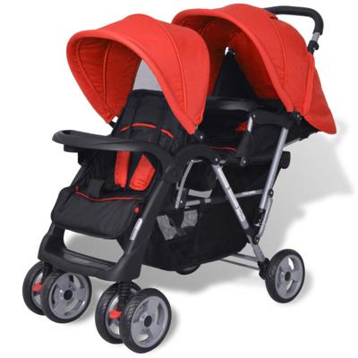 vidaXL Kinderwagen dubbel staal rood en zwart vidaXL Kinderwagen dubbel staal rood en zwart