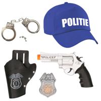 Carnaval verkleed politie agent pet/cap - blauw - met pistool/badge/handboeien - heren/dames