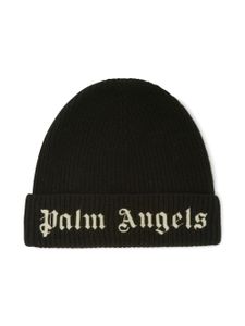 Palm Angels Kids logo-embroidered knitted beanie - Noir