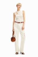 Geknipte denim broek met ruitvormige randen. - WHITE - 38