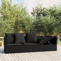 Loungebed met kussens poly rattan zwart - thumbnail