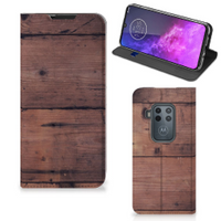 Motorola One Zoom Book Wallet Case Old Wood