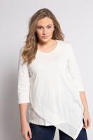 Ulla Popken Shirt, V-hals, biokatoen jersey, puntzoom, 3/4 mouwen - Grote Maten