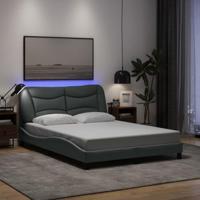 vidaXL Bedframe met LED-verlichting stof lichtgrijs 120x200 cm, bed, bed ombouw, stoffen bed, bedbodem, 2-persoons bed, gebogen bedframe
