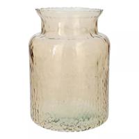 Bloemenvaas Base - beige transparant glas - D19 x H25 cm - decoratieve vaas - bloemen/takken - thumbnail