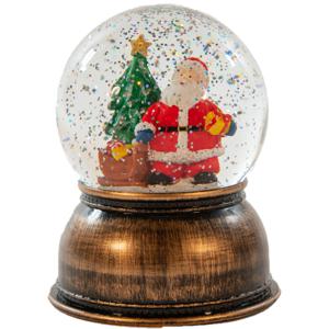 Sneeuwbol/snowglobe - antiek goud - 11 x 14 cm - met LED verlichting - beeldje glitterwater bol