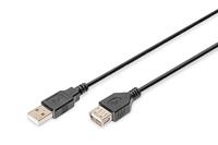 DIGITUS USB 2.0 verlengkabel - 3,0 m - USB A (St) naar USB A (bu) - 480 Mbit/s - USB-compatibel - zwart