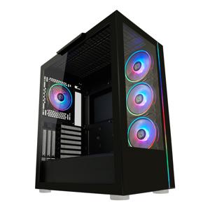 LC Power 808B - Skylla_X Midi-tower Gaming-behuizing Zwart Zijvenster, 4 voorgeïnstalleerde LED-ventilators