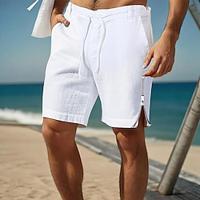 Voor heren Korte broek Linnen korte broek Zomer korte broeken Strandshorts Recht been Effen Ademend Zacht Knielengte Casual Dagelijks Feestdagen Modieus Streetwear Wit blauw Inelastisch Lightinthebox