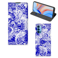 Mobiel BookCase OPPO Reno4 Pro 5G Angel Skull Blauw