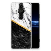 Sony Xperia Pro-I TPU Siliconen Hoesje Marmer Wit Zwart - Origineel Cadeau Man