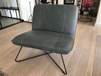 Leren fauteuil zonder armleuning met kruisframe - grijs leer - Echt leer, Industrieel, ontdek de vele Leersoorten en Kleuren bij ShopX