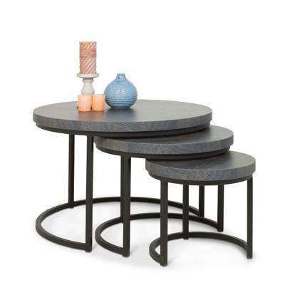 Ronde Bijzettafel Hugo (set van 3)  | Melamine  | Melamine | Zwart Grijs