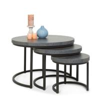 Ronde Bijzettafel Hugo (set van 3)  | Melamine  | Melamine | Zwart Grijs
