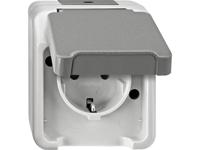 Merten 4074945 Aquastar Compleet Wandcontactdoos met randaarde en klapdeksel spatwaterdicht Lichtgrijs 1-voudig