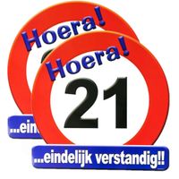 2x stuks hulde stopbord 21 jaar verjaardags cadeau/versiering - thumbnail