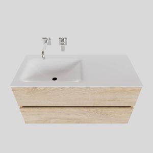 Badkamermeubel Solid Surface BWS Oslo 100x46 cm Links Wood Washed Oak (0 kraangaten)