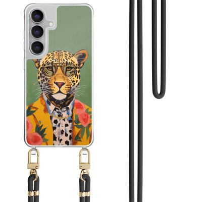 Samsung Galaxy S25 FE hoesje met zwart koord - Luipaard hipster Samsung Galaxy S25 FE hoesje met zwart koord - Luipaard hipster