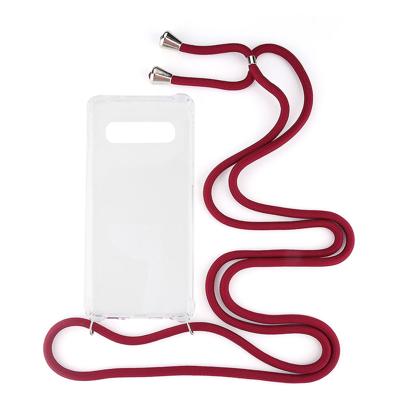 Shop4 - Samsung Galaxy S10 Plus Hoesje - Zachte Back Case met Koord Donker Rood