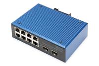 DIGITUS PoE netwerk switch - 10-poorts Fast Ethernet - 8x RJ45 + 2x Gigabit SFP uplink - IP40 - DIN rail montage - 10/100 Mbit/s - industriële serie
