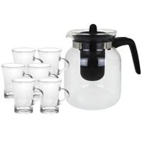 Glazen theepot met filter/infuser van 1,5 liter met 6x stuks theeglazen van 170 ml