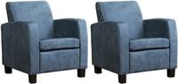 Set van 2 Blauwe leren landelijke fauteuils Joy - poot hout bruin - Kenia Leer Denim (blauw leer) - thumbnail