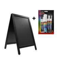 Krijtstoepbord zwart hout 55 x 85 cm met één krijtstiftset