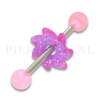 Tongpiercing acryl zaag roze paars glitter