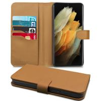 Høyde - Vegan lederen bookcase hoes - 100% Biologisch Afbreekbaar - Samsung Galaxy S21 Ultra - Cognac