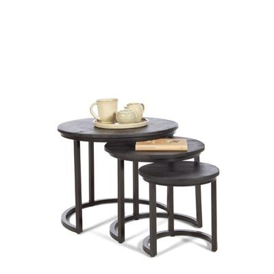Ronde Bijzettafels Dusty (set van 3) | Hout | Mangohout | Zwart Ronde Bijzettafels Dusty (set van 3) | Hout | Mangohout | Zwart