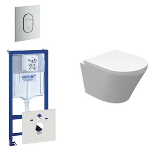 Wiesbaden Vesta Spoelrandloos toiletset bestaande uit inbouwreservoir, compact wandcloset met toiletzitting en bedieningsplaat verticaal mat chroom 0729205/0729241/sw98662/