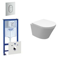 Wiesbaden Vesta Spoelrandloos toiletset bestaande uit inbouwreservoir, compact wandcloset met toiletzitting en bedieningsplaat verticaal mat chroom 0729205/0729241/sw98662/ - thumbnail